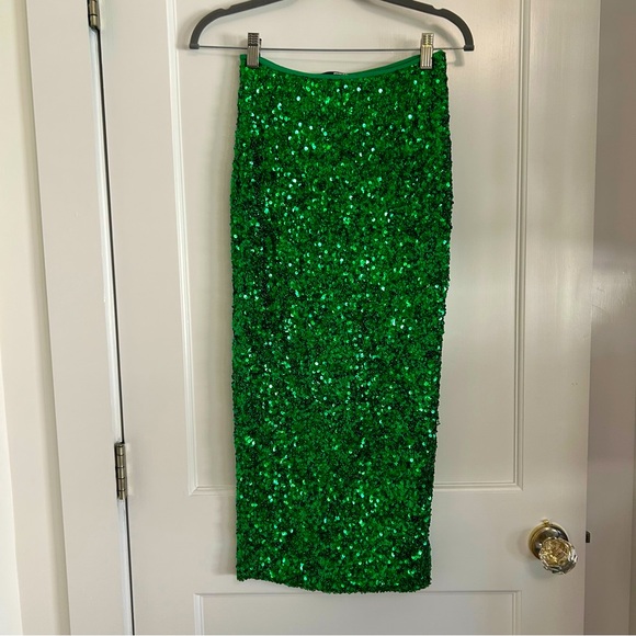 ROTATE Sequined Green Midi Pencil Skirt Cocktail Party Size 2 - Picture 1 of 8